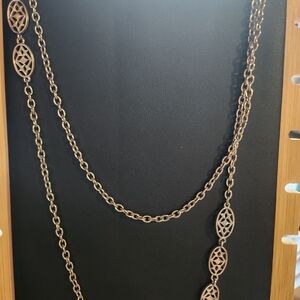 Silver Tone Long Chain Necklace No Clasp 27.5” Continuous Chain Openwork Links